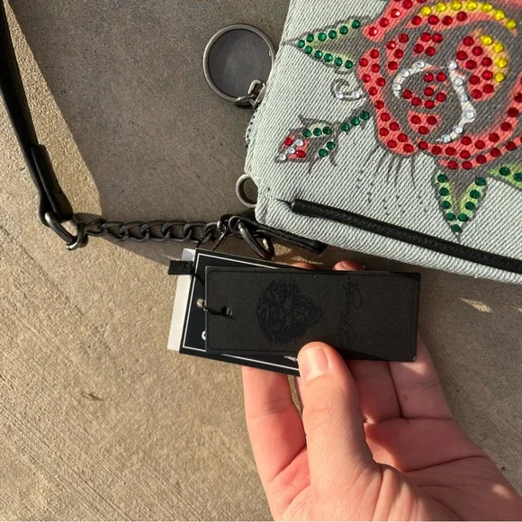 NWT Y2K Ed Hardy Denim Crossbody Bag - Picture 3 of 7
